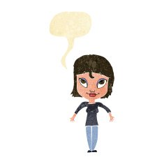 cartoon girl shrugging shoulders with speech bubble N6