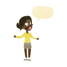 cartoon pretty woman explaining something with speech bubble