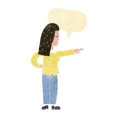 cartoon woman pointing with speech bubble N26