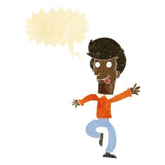 cartoon man dancing with speech bubble