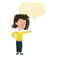 cartoon woman pointing with speech bubble N27