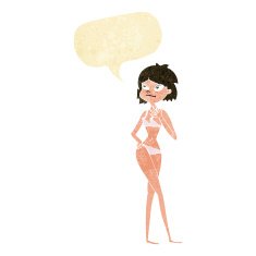 cartoon woman in bikini with speech bubble N9