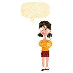 cartoon smug woman with speech bubble N3