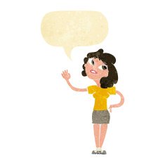 cartoon woman waving with speech bubble N40
