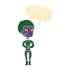 cartoon zombie girl with speech bubble N2