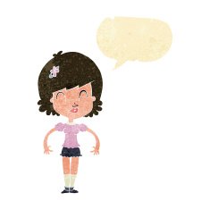 cartoon happy pretty woman with speech bubble N2