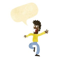 cartoon frightened man with speech bubble N10