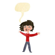 cartoon excited woman waving with speech bubble N2