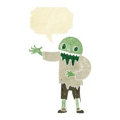 cartoon spooky zombie with speech bubble N2