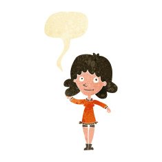 cartoon friendly woman waving with speech bubble N8