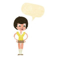 cartoon pretty woman with hands on hips speech bubble N3