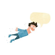 cartoon drenched man flying with speech bubble N2