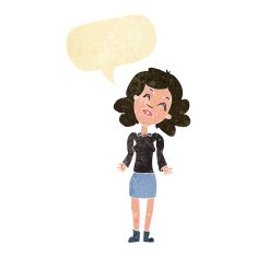 cartoon woman shrugging shoulders with speech bubble N66