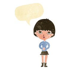 cartoon woman waiting patiently with speech bubble N2