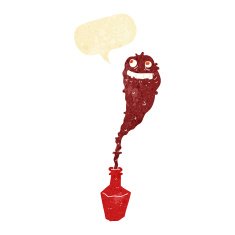 cartoon spooky ghost in bottle with speech bubble N2