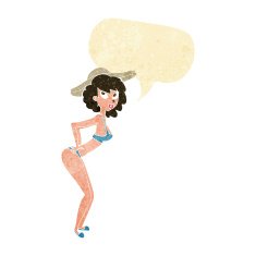 cartoon pin-up beach girl with speech bubble N2