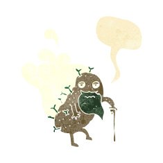 cartoon old potato with speech bubble