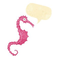 cartoon sea horse with speech bubble N4