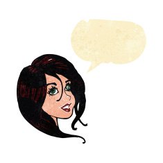 cartoon pretty female face with speech bubble N15