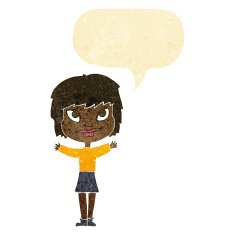 cartoon woman waving arms with speech bubble N3
