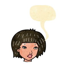 cartoon bored looking woman with speech bubble N2