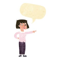 cartoon woman pointing with speech bubble N29