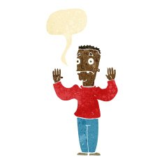 cartoon man surrendering with speech bubble