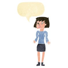 cartoon woman shrugging shoulders with speech bubble N67