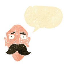 cartoon sad old man with speech bubble N4