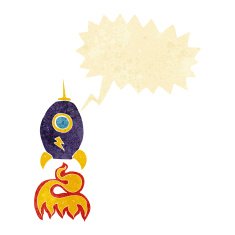 cartoon spaceship with speech bubble N5