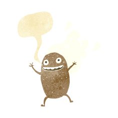 cartoon happy potato with speech bubble