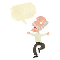 cartoon old man having a fright with speech bubble N2