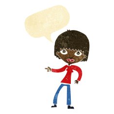 cartoon woman pointing with speech bubble N31