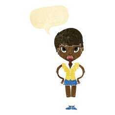 cartoon annoyed girl with speech bubble N2