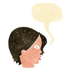 cartoon staring woman with speech bubble N7