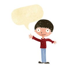 cartoon happy waving boy with speech bubble N3