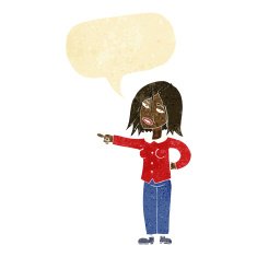 cartoon woman pointing with speech bubble N32