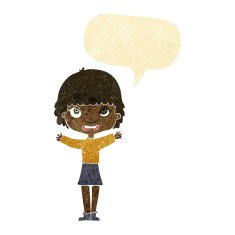 cartoon woman waving with speech bubble N44