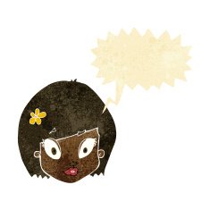 cartoon happy female face with speech bubble N30
