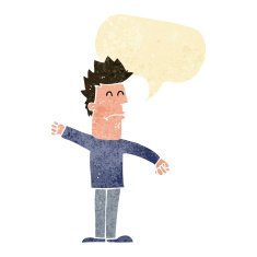 cartoon stressed man with speech bubble N13