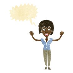 cartoon woman stressing out with speech bubble N2