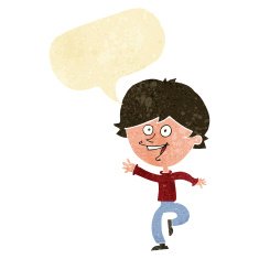 cartoon happy waving boy with speech bubble N4