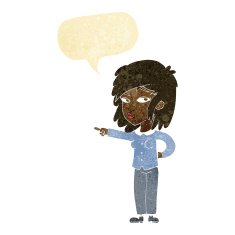 cartoon woman pointing with speech bubble N33