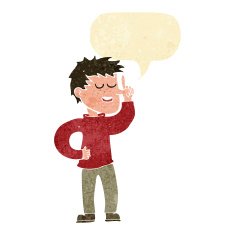 cartoon man with idea speech bubble N15