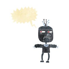 cartoon robot with speech bubble N24