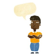 cartoon man with crossed arms speech bubble N5