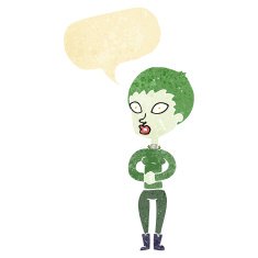 cartoon zombie girl with speech bubble N3