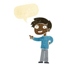cartoon man pointing with speech bubble N22