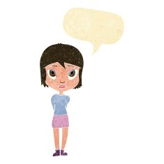 cartoon shy girl with speech bubble N2
