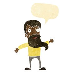 cartoon man with beard waving speech bubble